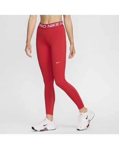 Nike Pro Mid-rise Mesh-paneled Leggings - Red
