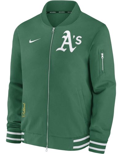 Nike Oakland Athletics Authentic Collection Mlb Full-zip Bomber Jacket - Green