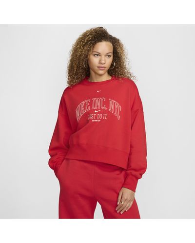 Nike Sportswear Phoenix Fleece Over-oversized Crew-neck Graphic Sweatshirt - Red