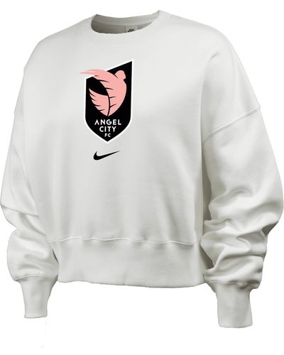 Nike Angel City Fc Phoenix Fleece Nwsl Crew-neck Sweatshirt - White