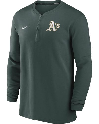 Nike Oakland Athletics Authentic Collection Game Time Dri-fit Mlb 1/2-zip Long-sleeve Top - Green