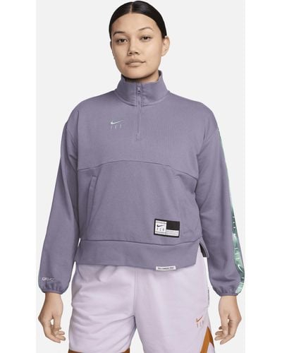 Nike Swoosh Fly Dri-fit Oversized 1/4-zip French Terry Basketball Top - Purple
