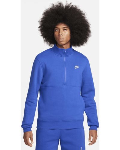 Nike Sportswear Club Trui Van Geborsteld Materiaal Met Halflange Rits - Blauw