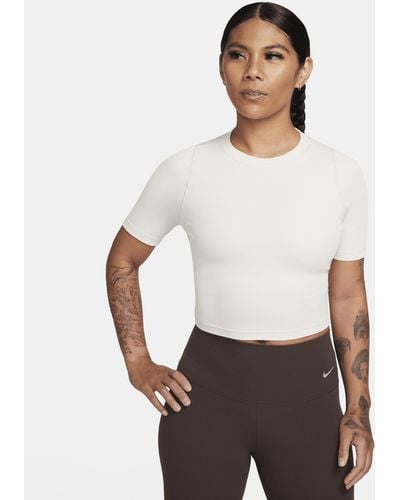 Nike Zenvy Rib Dri-fit Short-sleeve Cropped Top - White
