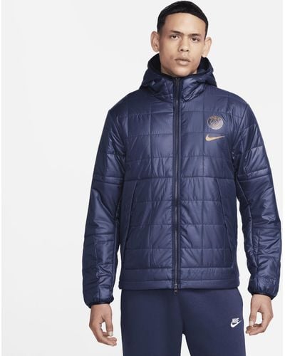 Nike Paris Saint-germain Fleece-lined Hooded Jacket Polyester - Blue
