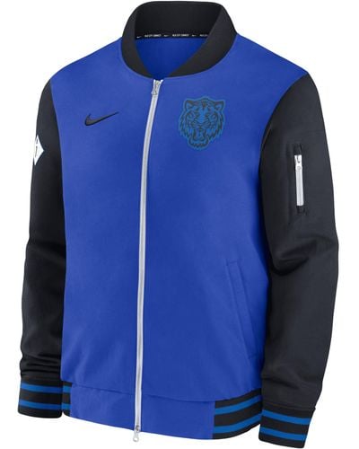 Nike Detroit Tigers Authentic Collection City Connect Game Time Mlb Full-zip Bomber Jacket - Blue