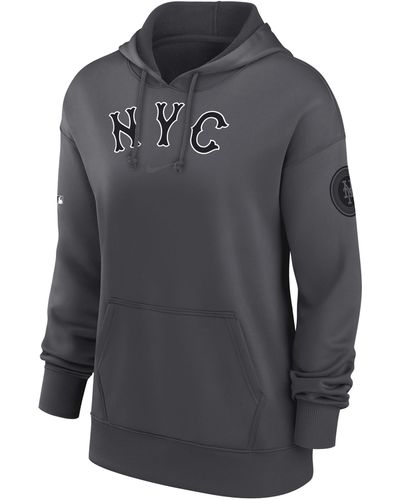 Nike New York Mets Authentic Collection City Connect Practice Dri-fit Mlb Pullover Hoodie - Gray