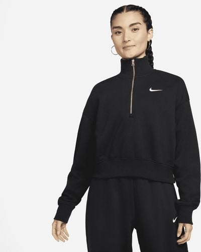 Nike Sportswear Phoenix Fleece Cropped Sweatshirt Met Halflange Rits - Zwart