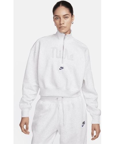 Nike Sportswear Oversized 1/2-zip Crop Fleece Sweatshirt - White