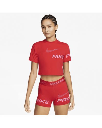 Nike Pro Dri-fit Short-sleeve Cropped Graphic Training Top - Red