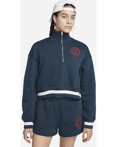Nike Sportswear Phoenix Fleece Heritage Oversized 1/2-zip Crop Sweatshirt - Blue