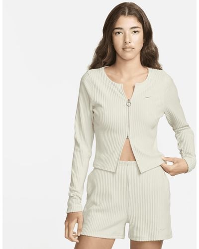 Nike Cardigan slim a costine con zip a tutta lunghezza sportswear chill knit - Bianco