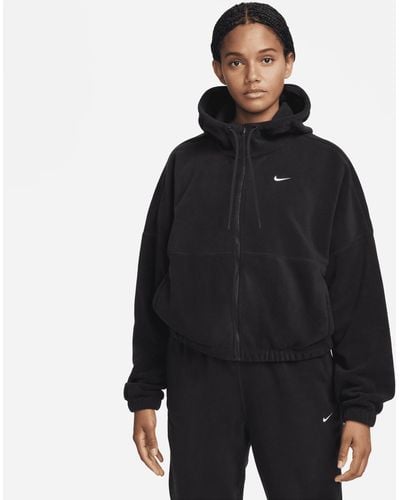 Nike Therma-fit One Oversized Full-zip Fleece Hoodie - Black