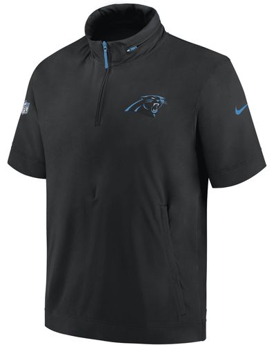 Nike Carolina Panthers Sideline Coach Nfl 1/2-zip Short-sleeve Hooded Jacket - Black