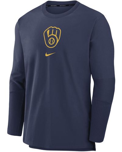 Nike Milwaukee Brewers Authentic Collection Player Dri-fit Mlb Pullover Jacket - Blue