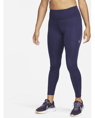 Nike Fast Mid-rise 7/8 Graphic Leggings With Pockets - Blue