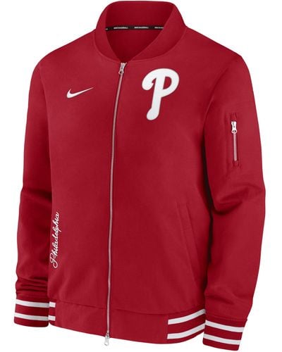 Nike Philadelphia Phillies Authentic Collection Mlb Full-zip Bomber Jacket - Red