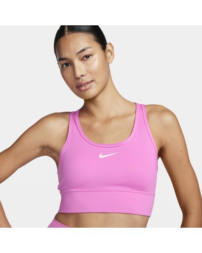 Nike Swoosh Medium Support Padded Longline Sports Bra - Pink