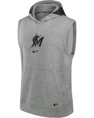 Nike Miami Marlins Authentic Collection Early Work Men's Dri-fit Mlb Sleeveless Pullover Hoodie - Gray