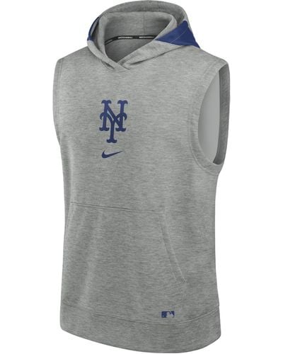 Nike New York Mets Authentic Collection Early Work Men's Dri-fit Mlb Sleeveless Pullover Hoodie - Gray