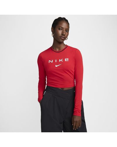 Nike Sportswear Chill Knit Slim Long-sleeve Cropped Graphic Tee - Red