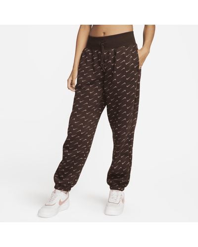Nike Sportswear Phoenix Fleece Oversized Printed Tracksuit Bottoms Polyester - Brown
