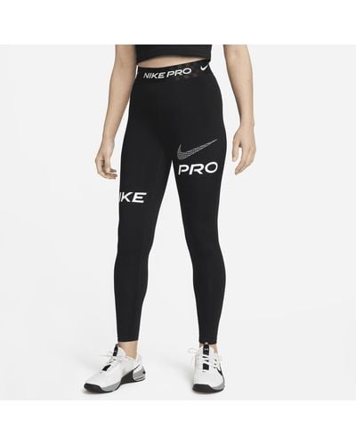 Nike Pro Mid-rise Full-length Graphic Training Leggings - Black