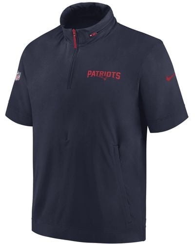 Nike New England Patriots Sideline Coach Nfl 1/2-zip Short-sleeve Hooded Jacket - Blue