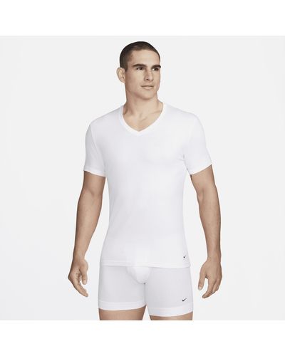 Nike Dri-fit Essential Cotton Stretch Slim Fit V-neck Undershirt (2-pack) - White