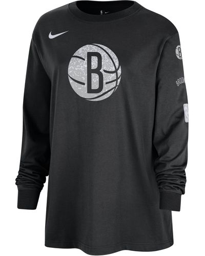 Nike T-shirt a manica lunga brooklyn nets essential nba - Nero