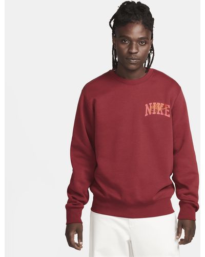 Nike Club Fleece Long-sleeve Crew-neck Sweatshirt - Red