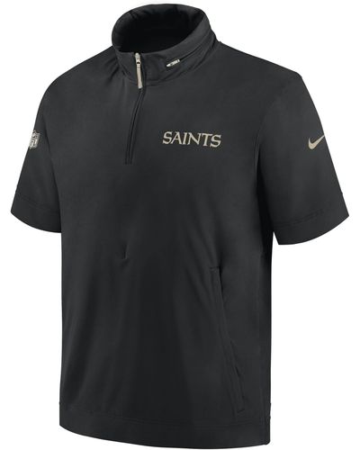 Nike New Orleans Saints Sideline Coach Nfl 1/2-zip Short-sleeve Hooded Jacket - Black
