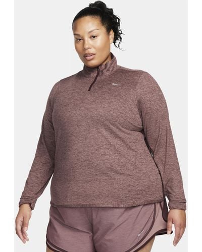 Nike Dri-fit Swift Uv 1/4-zip Running Top 50% Recycled Polyester - Brown