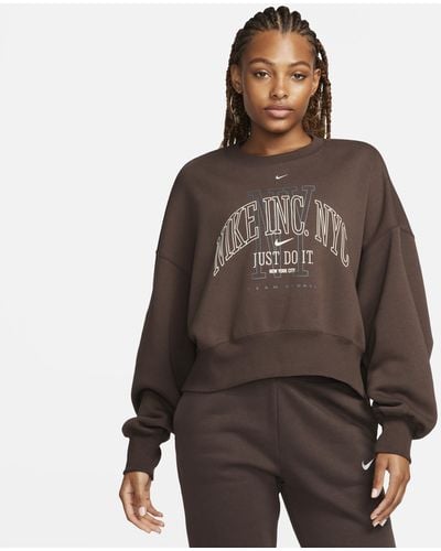 Nike Sportswear Phoenix Fleece Over-oversized Crew-neck Graphic Sweatshirt - Brown