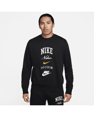 Nike Club Fleece Long-sleeve Crew-neck Sweatshirt Polyester - Black