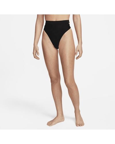 Nike Slip bikini a vita alta con aperture swim - Nero