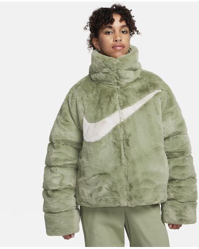 Nike Sportswear Essential Oversized Gewatteerd Jack Met Imitatiebont - Groen
