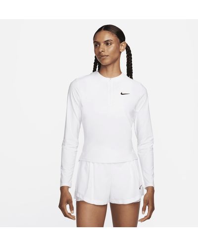 Nike Court Advantage Dri-fit 1/4-zip Tennis Mid Layer - White