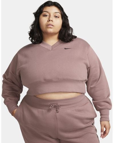 Nike Sportswear Phoenix Fleece Oversized Cropped V-neck Top (plus Size) - Purple