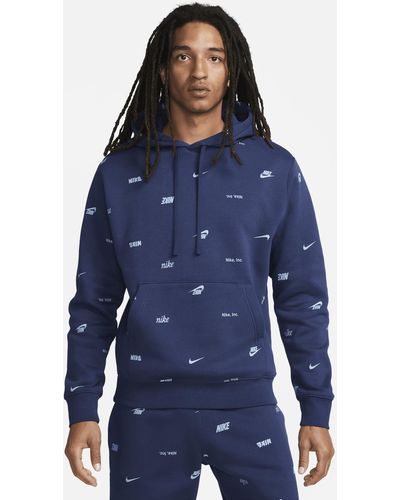 Nike Club Fleece All-over Print Pullover Hoodie - Blue