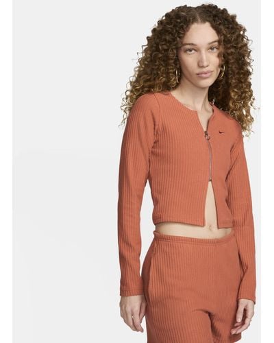Nike Sportswear Chill Knit Slim Full-zip Ribbed Cardigan - Orange