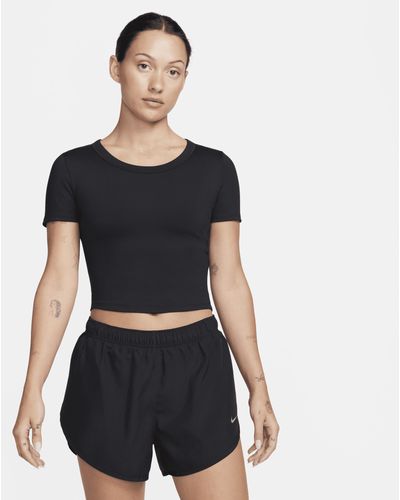 Nike One Fitted Dri-fit Short-sleeve Cropped Top - Black