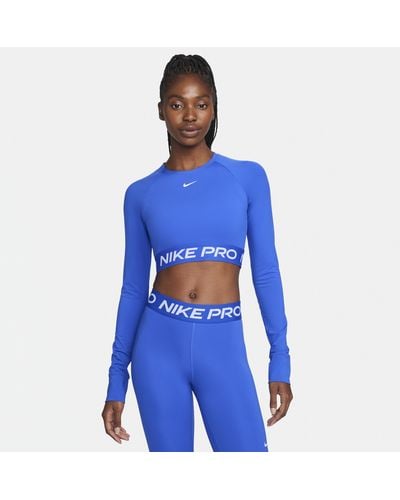 Nike Pro 365 Dri-fit Cropped Long-sleeve Top - Blue