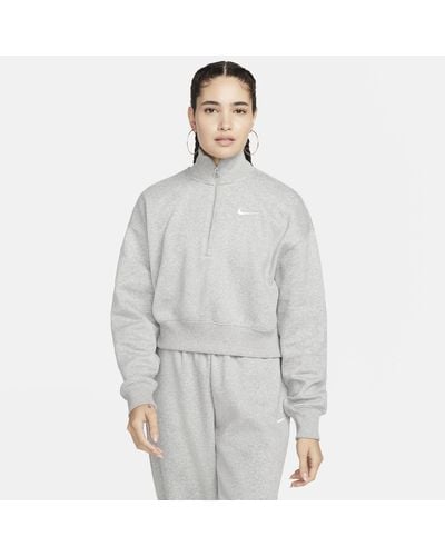 Nike Style Fleece Crop Quarter Zip - Gray