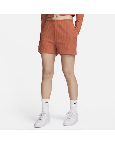 Nike Sportswear Chill Knit High-waisted Slim 8cm (approx.) Ribbed Shorts Cotton - Orange