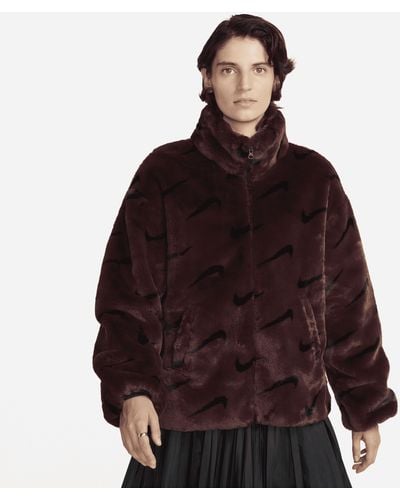 Nike Sportswear Plush Printed Faux Fur Jacket Polyester - Brown