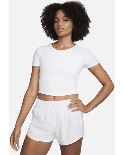 Nike One Fitted Dri-fit Short-sleeve Cropped Top - White