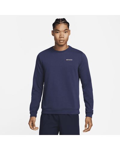 Nike Dri-fit Track Club Fleece Long-sleeve Crew Neck Running Sweatshirt - Blue