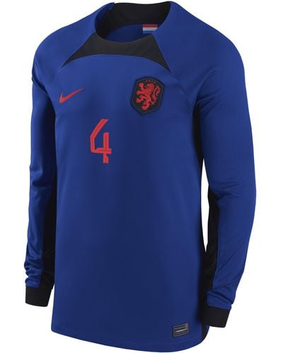 Nike Netherlands National Team 2022/23 Stadium Away (virgil Van Dijk) Dri-fit Long-sleeve Soccer Jersey - Blue