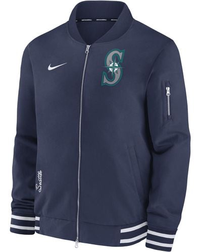 Nike Seattle Mariners Authentic Collection Mlb Full-zip Bomber Jacket - Blue